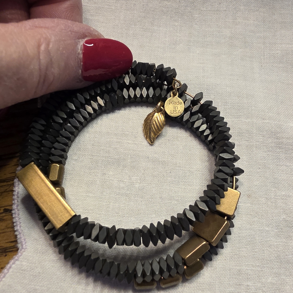Vintage David Aubrey Wrap Bracelet With Hematite And Brass
